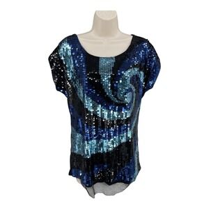 ellumiNation Party Shirt Women Size S Sequin Festival Disco Swirl Top USA‎ See